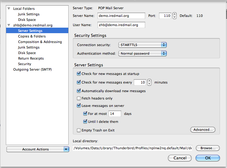 Setup POP3/IMAP, SMTP and global address book